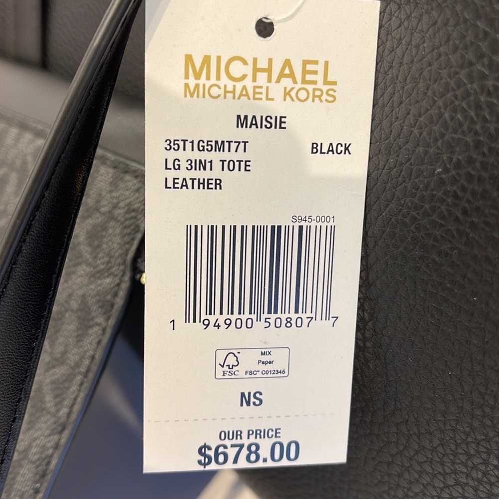 MICHAEL Maisie Large Pebbled Leather 3-in-1 Tote Bag BLACK / BLACK MULTI COLOR - Picture 10 of 16